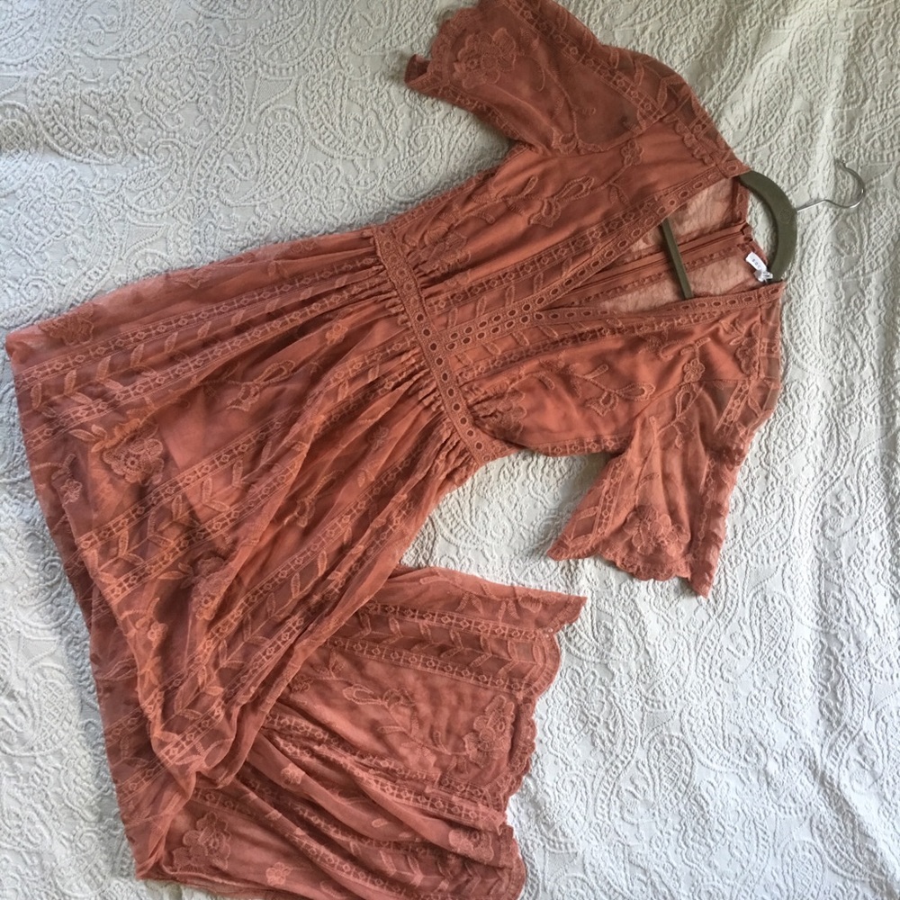 Lace romper overlay with scalloped hem